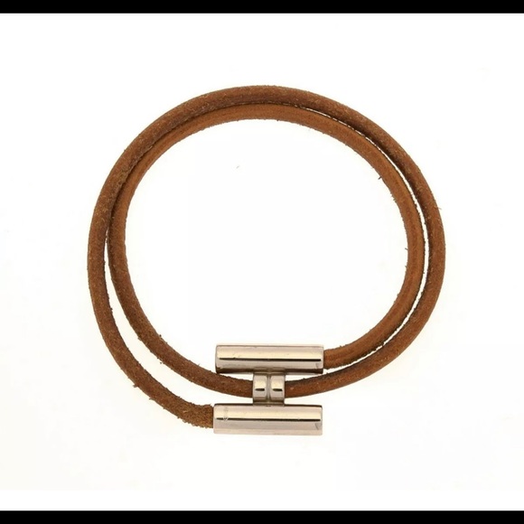 SOLD HERMES Tournis Bracelet Double Tour Leather Silver - Picture 2 of 4